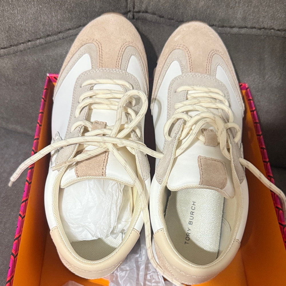 Tory Burch Cream and Tan Sneakers